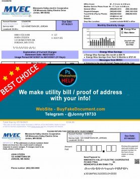 Minnesota Valley Electric Cooperative MVEC Sample Fake utility bill